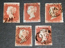 GB QV 1841 1d Penny Red Imperf x5 KB AB FC KD FI SG8/SG8a