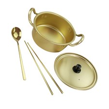 1 Set of Small Soup Pot Aluminum Pot Instant Noodles with Chopsticks Spoon Fork