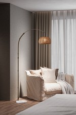 Arc Floor Lamp Free Standing Tall Lamp Standard Light Living Room  Bamboo Shade
