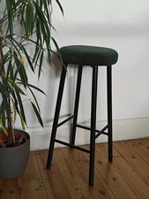 Bar Stool, Bottle Green, Sturdy Metal Welded Construction, Velvet Seat Cushion.