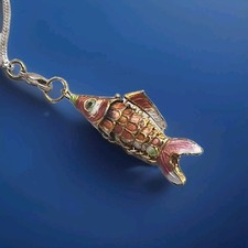 Lovely Vintage Multicoloured Enamel Articulated Fish Pendant On Silver Chain