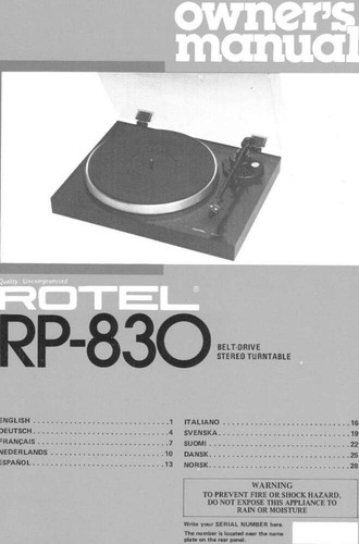 Rotel 830 turntable owners - rp-830,