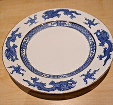 4 antique 1920s Wilton Ware blue / white dragon dinner plates 10inches 25cm
