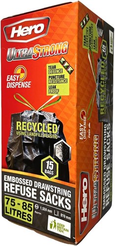 Hero 85l strong bin bags - strong, tie