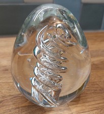 Hand Blown Art Glass Egg Paperweight With Swirl Pattern