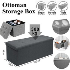 Folding Ottoman Storage Box Pouffe Seat Stool Home Chair Foot stool Bench LINEN