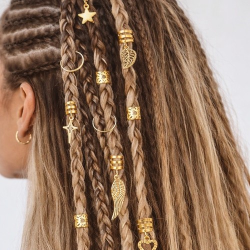 Hair braids beads gold rings - beads,