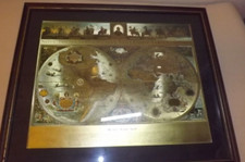 Vintage Blaeu wall map foil print Large world 1605 Atlas 1980's pub bar mancave