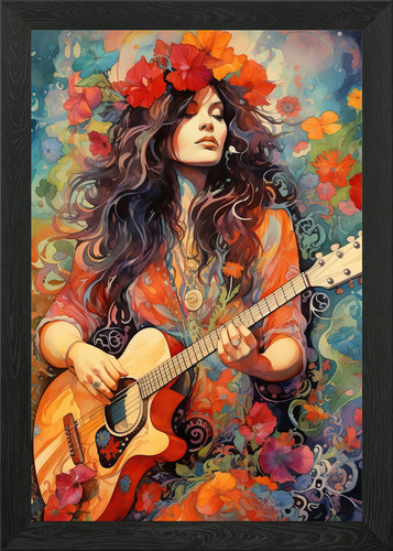Hippie girl playing - , guitar