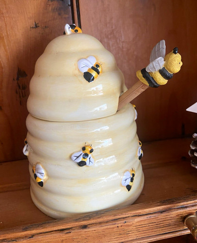 Ceramic beehive honey pot jar - honey, pot/jar