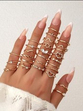 UK Fashion Jewelry Women 28pcs/Set Vintage Bohemian Heart Rings Gold Size L, N
