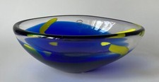 Glass Art Bowl Blue Yellow