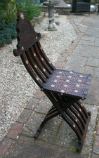 LARGE  OUTSTANDING ANTIQUE ISLAMIC/MOORISH INLAID/CARVED  FOLDING CHAIR