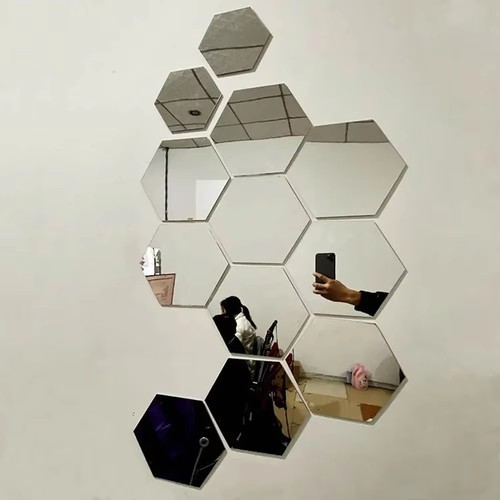 Hexagon acrylic mirror wall - hexagon, 3d