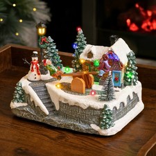 Musical Christmas Village Scene Ornament Light Up Xmas Decoration LED See Saw