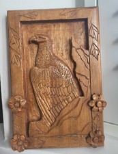 Vintage 1990 Wood Hand Carved Eagle picture Rustic Home Decor Cottage Farmhouse