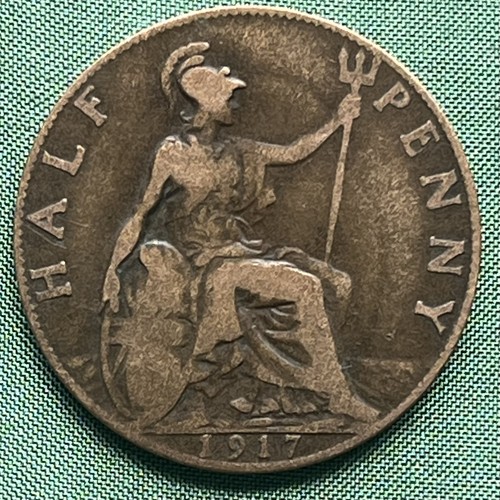 1917 half penny coin great - half,