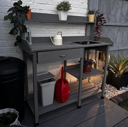 Grey wooden potting bench - grey, with