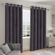 Heavy Blackout Velvet Curtains Pair Fully Lined Eyelet Ring Top Ready Made Panel