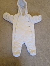 George Baby Pram Suit White, First Size Up to 9 LB, 4.1. Sleeves Mitten. White