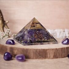Amethyst Orgone Pyramid Stone Flower Of Life Spiritual Reiki  with Crystal Point