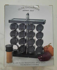 Olde Thompson 20 Jar Spice Rack Acacia Wood Revolving Carousel Rack