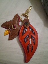 Bracher Emden Bag Charm/Keyring Lg In Red & Brown Leather With Diamante Detail