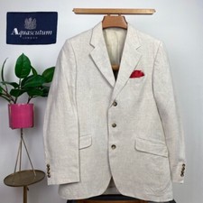 Aquascutum (40/42L) Pure 100% Linen Summer Half-Lined Lightweight Jacket Ecru