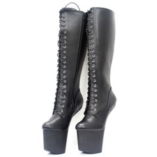Heelless hoof ballet knee boots lace-up patent platform women & mens 
