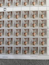 Sheet of unused Lucie Rie 31p stamps from 1987 Studio Pottery Collection