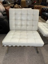 Barcelona Style White Real Leather Chair 3 Available