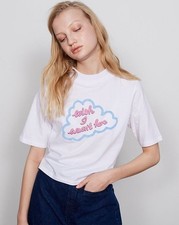 Lazy Oaf White Turtleneck Crop White Tee Wish I Wasn't Here Size Medium 10 12 14