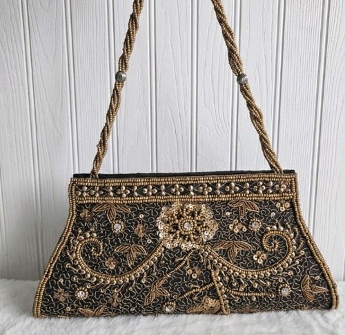Gold beaded evening clutch bag - evening,