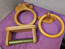 Vintage Retro Pine 1980s 2x Bathroom Towel Rails & Toilet Roll Holder