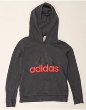ADIDAS Womens Graphic Hoodie Jumper UK 12/14 Medium Grey Cotton AP08