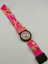 Vintage 1987 POP Swatch Skeleton Transparent Watch w/ Original Neon Strap