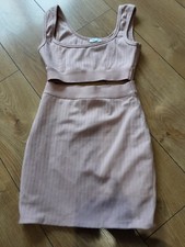 Oh Polly Dusky Pink Skirt & Crop Vest Top 2 Piece Set Pencil Wiggle Uk 8 Vgc