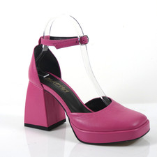 Pink Platform Shoes Chunky Block Heel Ankle Strap Retro 70s Disco size UK 3