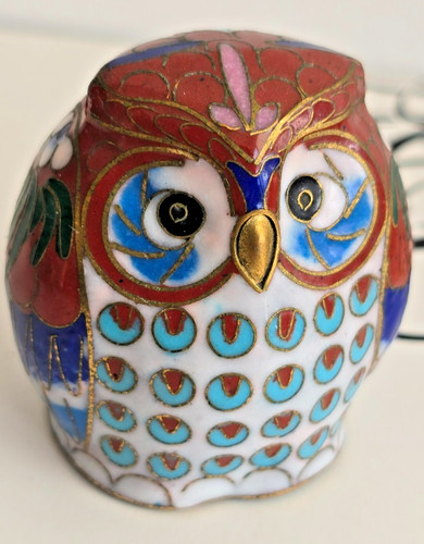 Vintage cloisonné owl brass - cloisonné,