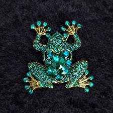 Frog Brooch Turquoise Gold