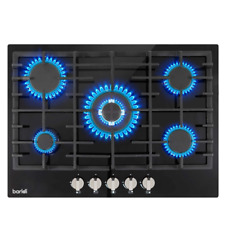 Baridi DH228 Gas Burner Cooker Hob 70cm with 5 Cooking Zones Black Glass A
