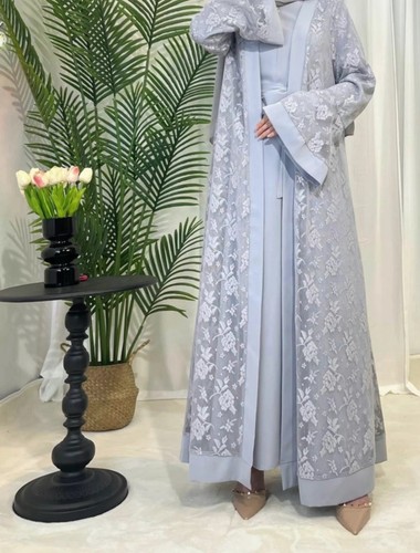 Lace open two piece - lace, abaya