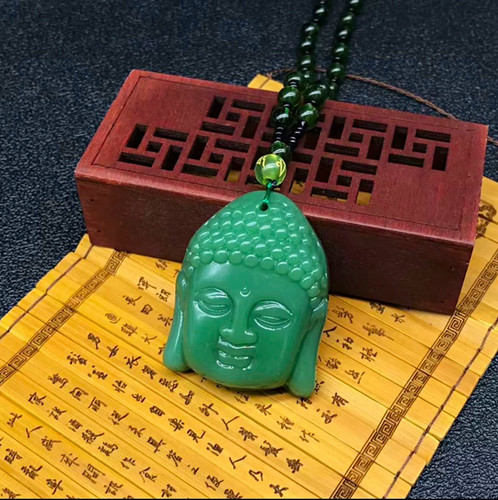 Green carved stone buddha - green,