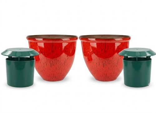 Red glazed planter - 2x,