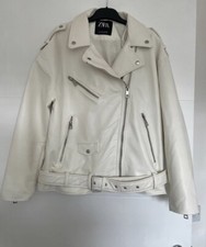 Zara White Biker Jacket Size L