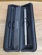 PARKER 25 FOUNTAIN PEN STAINLESS STEEL WITH BLUE TRIM - BOXED - RETRO - UNTESTED