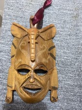 African Tribal Wooden Hanging Mask 7x 4.5 “ Hand Calved Elephant Head