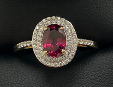 STUNNING LARGE 9CT GOLD KUNZITE RING - SIZE  r1/2  HALO CLUSTER  ZIRCON GEMSTONE