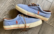 Ralph Lauren Vaughn Trainers, Size 8, Blue, Canvas, Leather Details, Logo, Real