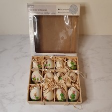 Decorative Hand Painted Bunny Bauble Egg Hanging Easter Wooden Box Wood Shavings